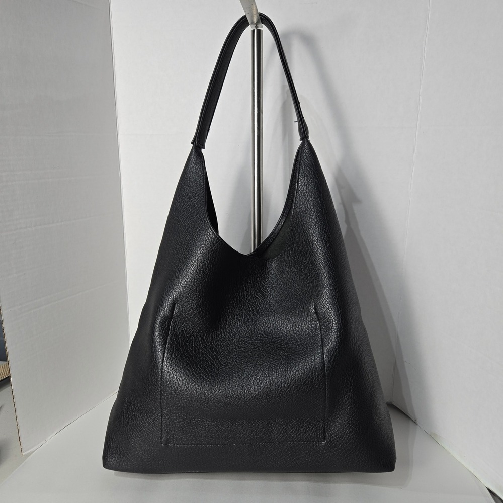 Hoxis Hobo Shoulder Bag Large Black Pebbled Vegan Leather Slouchy Tote - Picture 3 of 9